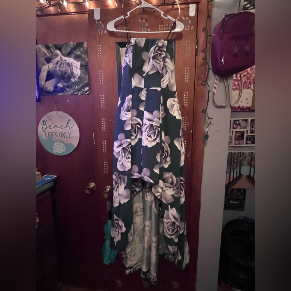 Dark teal floral high low dress